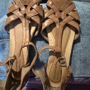 Rockport Brown Sandals with Strappy Design and Flat Sole